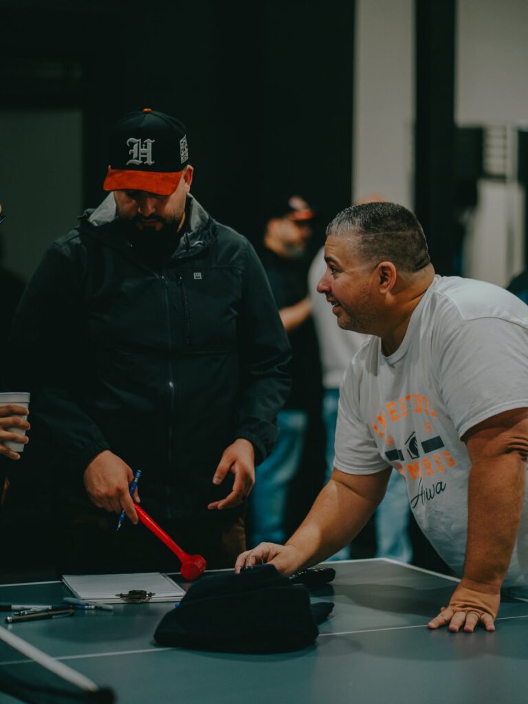 Aviva men meeting for breakfast.